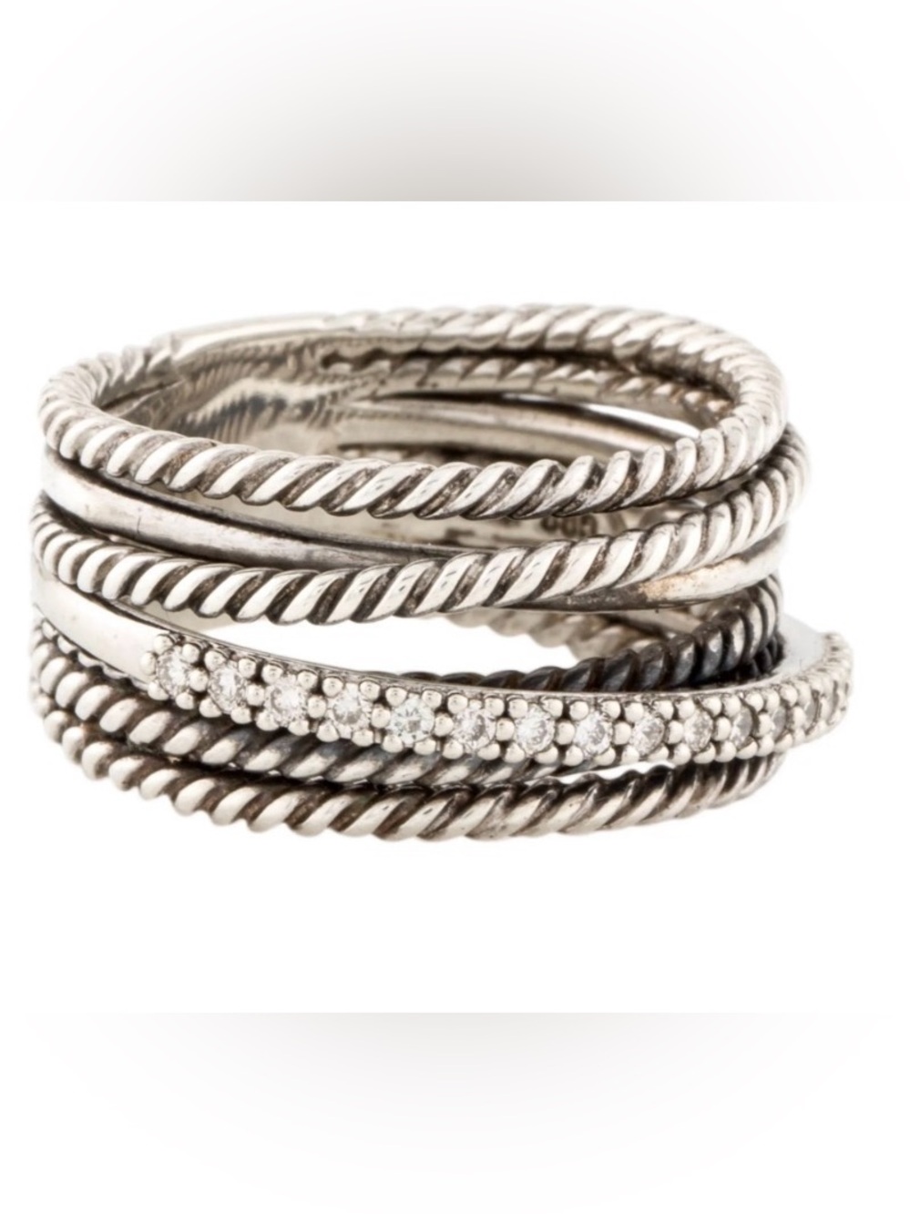 David Yurman Sterling Silver Multi-Row Cable Ring with Diamond Accents - Silver